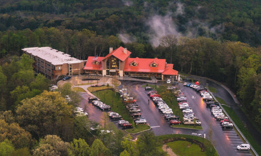 wide drone shot of Hocking Hills