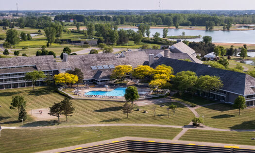 wide drone shot of Maumee Bay