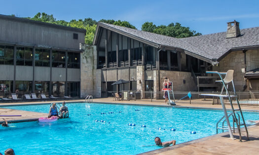 wide drone shot of Mohican Lodge