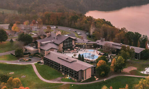 wide drone shot of Salt Fork Lodge