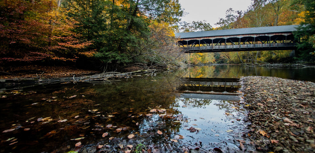 Covered bridge over river